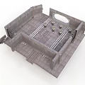 3D Interior Structure Model Featuring Industrial Floor Concrete Walls And Cylindrical Elements