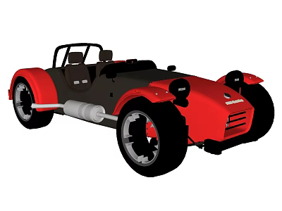 Sleek Red Convertible Sports Car With Black Seats Large Wheels Exposed Exhaust And Vintage Design 3d model