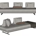 Modern Light Gray Sectional Sofa With Multiple Cushions Brown Accent And Throw Blanket 3d model