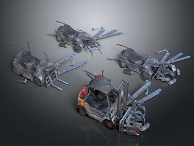 Industrial Forklift Equipment Display With Multiple Units Including Orange Heavy Machinery 3d model