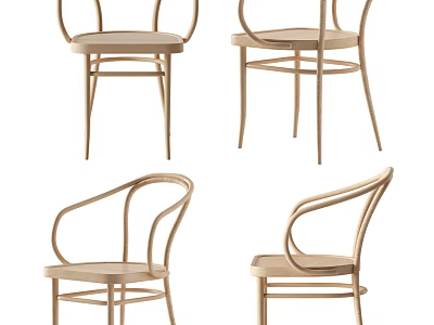 Modern Single Chair With Curved Armrests Wooden Frame And Comfortable Seat 3d model