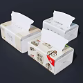 Three White Tissue Boxes With Various Packaging Designs On Dark Surface 3d model