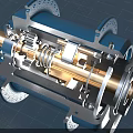Industrial Equipment Cutaway View With Metal Shaft Gears Spring And Blue Casing