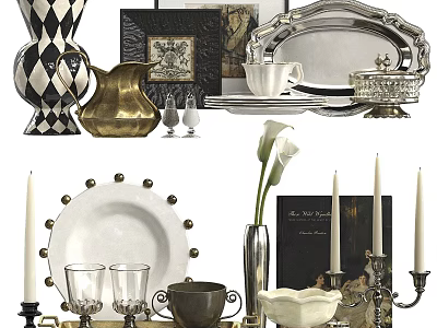 Elegant Decorative Ornament Set With Vase Plate Candle Holder And Cup 3d model