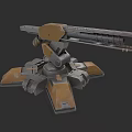 Mechanical Automated Turret Weapon With Metallic Structure And Brown Gray Base