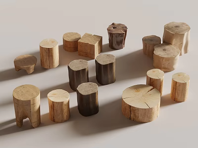 Handcrafted Stone And Wood Decorative Pieces In Various Shapes For Home Decoration 3d model