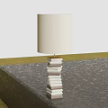 Unique Shaped Table Lamp With Stacked Layered Base And White Cylindrical Lampshade 3d model