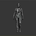 Silver Humanoid Robot Figure With Geometric Segments Gray Background And Reflective Floor