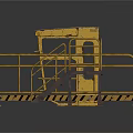 Industrial Equipment Set With Yellow Cabinet Metal Railings And Staircase Platform