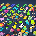 Colorful Plastic Toy Airplane in Scattered Letters Numbers Toys Arrangement