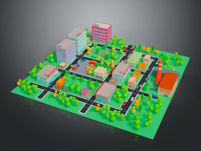 Vibrant 3D City Model With Diverse Buildings Roads Trees Cars And Street Lamps 3d model
