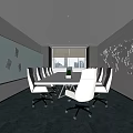 Modern Conference Room Conference Table and Chair Combination Projection Curtain Removable Conference Table Carpet Decorative Cabinet 3d model