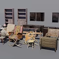 Various Wooden Table And Chair Sets With Different Designs For Home Use 3d model