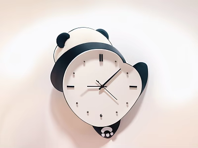 Cute Panda Shaped Wall Clock With Black And White Design For Home Decor 3d model