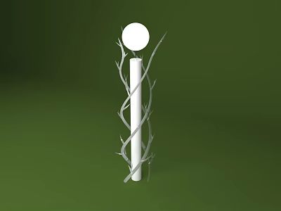 White Decorative Outdoor Light For Garden With Cylindrical Pole Twisted Branches Round Shade 3d model