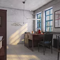 Industrial Office Interior With Concrete Walls Wooden Desk Black Chairs And Windows