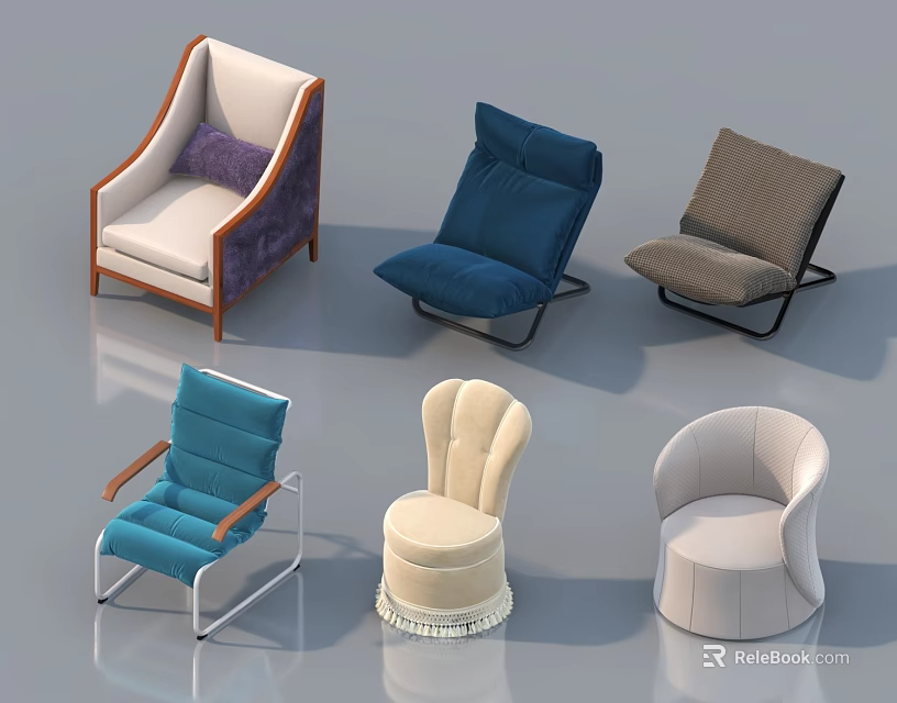 Various Single Sofa Designs In Different Colors And Modern Styles For Home Decor 3d model