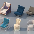 Various Single Sofa Designs In Different Colors And Modern Styles For Home Decor 3d model