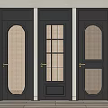 Black Swing Doors Featuring Oval Grille Grid Panels And Gold Handles 3d model