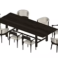 Modern Rectangular Wooden Dining Table Set With Light Upholstered Chairs And Dark Frame 3d model