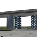 Elegant Modern Entrance Gate With Glass Doors Metal Frame Plaza Lighting And Lawn