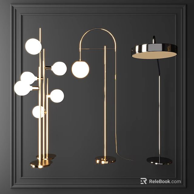 Modern Metal Floor Lamps With Spherical Arched And Disc Shaped Designs 3d model 