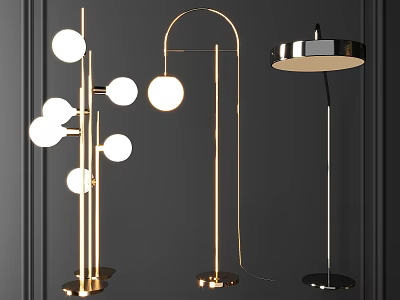 Modern Metal Floor Lamps With Spherical Arched And Disc Shaped Designs 3d model