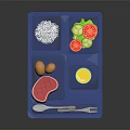 Healthy Balanced Food Tray With Rice Steak Potatoes Fresh Vegetables And Orange Juice