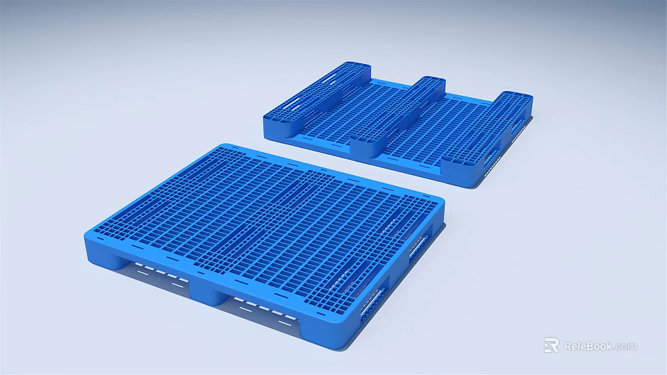 Industrial Heavy Duty Plastic Pallets With Grid Design Blue For Storage Logistics 3d model 