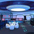 Futuristic Sci Fi Interior Design With Starry Ceiling Circular Glowing Lights And White Chairs