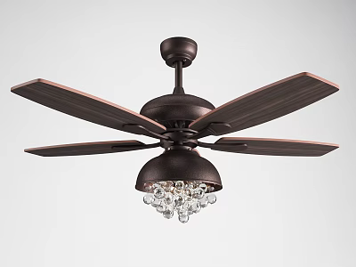 Elegant Ceiling Chandelier With Wooden Blades Bronze Finish And Crystal Accents 3d model