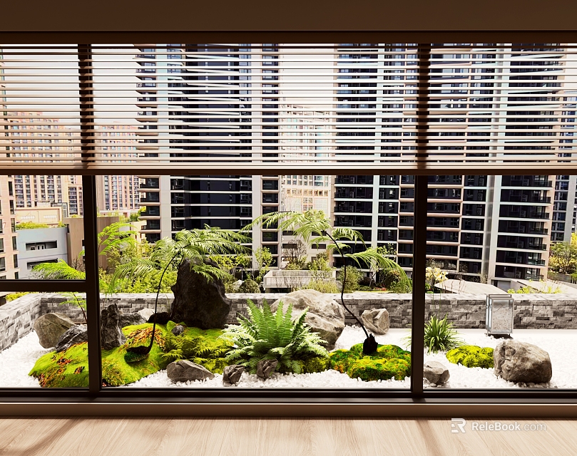 Lush Plant Combination For Urban Balcony With Rocks Green Grass And High Rise Views 3d model 