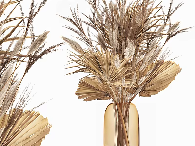 Dried Palm Leaves And Pampas Grass In Amber Glass Vase For Natural Decor 3d model