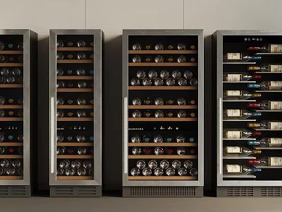 Modern Wine Coolers With Glass Doors Filled With Wine Bottles In Stainless Steel Design 3d model