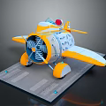 Yellow And White 3D Model Airplane With Propeller On Runway Platform 3d model