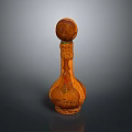 Brown Decorative Bottle With Intricate Carved Design For Home Living Decor