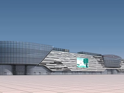 Modern Commercial Complex With Glass Facade And Geometric Design In Spacious Plaza 3d model