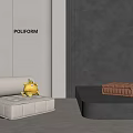 Poliform Modern Interior With White Sofa Yellow Toy And Brown Box On Gray Platform