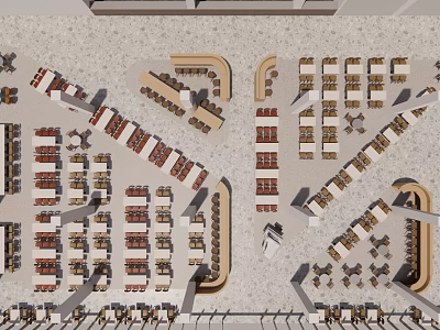 Restaurant Layout With Organized Seating Arrangement And Multiple Dining Areas 3d model