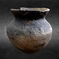 Ancient Clay Pottery Sculpture Carving With Weathered Surface And Cracked Rim