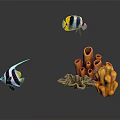 Colorful Tropical Fish Swimming Near Vibrant Coral Reef Marine Life Scene