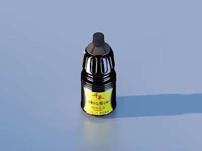 Black Soy Sauce Bottle With Yellow Label And No Additives 3d model