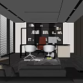 Modern Office Interior With Open Layout Large Windows Bookshelf Sofa Desk And Chair