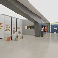 Modern Art Gallery Interior Featuring Large Elephant Painting And Sculptures With Spotlights