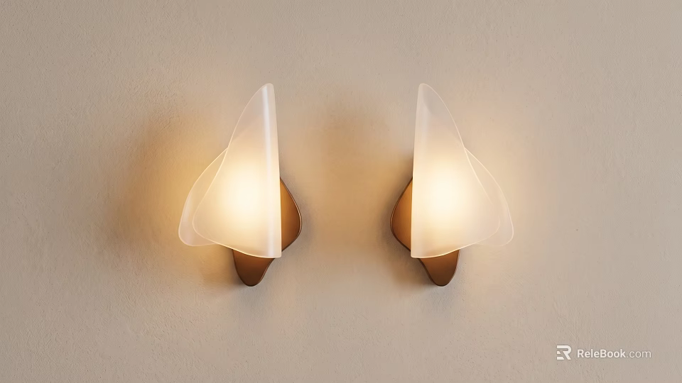 Two Modern Wall Lamps With Transparent Shade And Brown Base On Beige Wall 3d model 