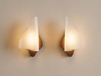 Two Modern Wall Lamps With Transparent Shade And Brown Base On Beige Wall 3d model