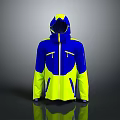 Video Game Film Character Wearing Blue And Yellow Hooded Jacket With Zipper Pockets