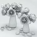 Purple Roses Arranged in Transparent Vases with Water Green Leaves and Petals
