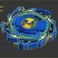 Blue Spinning Top Weapon With Yellow Green Accents And Decorative Patterns