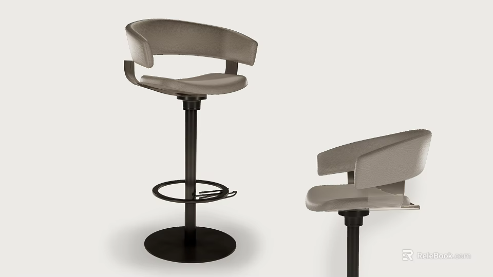 Modern Light Gray Bar Stool With Armrests And Black Swivel Base 3d model 
